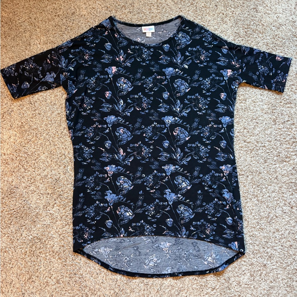 LuLaRoe Irma Floral Tunic Top - Black and Blue